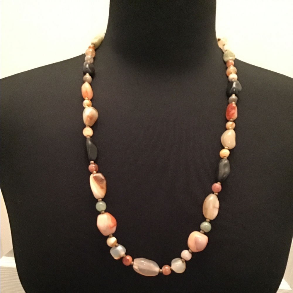 27” long, natural stone beaded necklace.